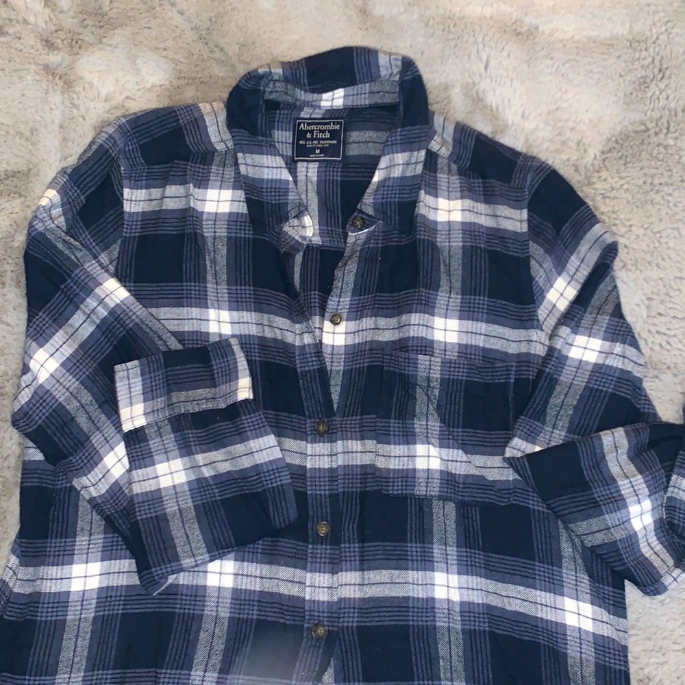 A&F blue and white plaid shirt